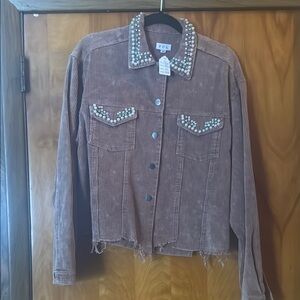 Women’s Brown Corduroy Jacket with Pearl Details